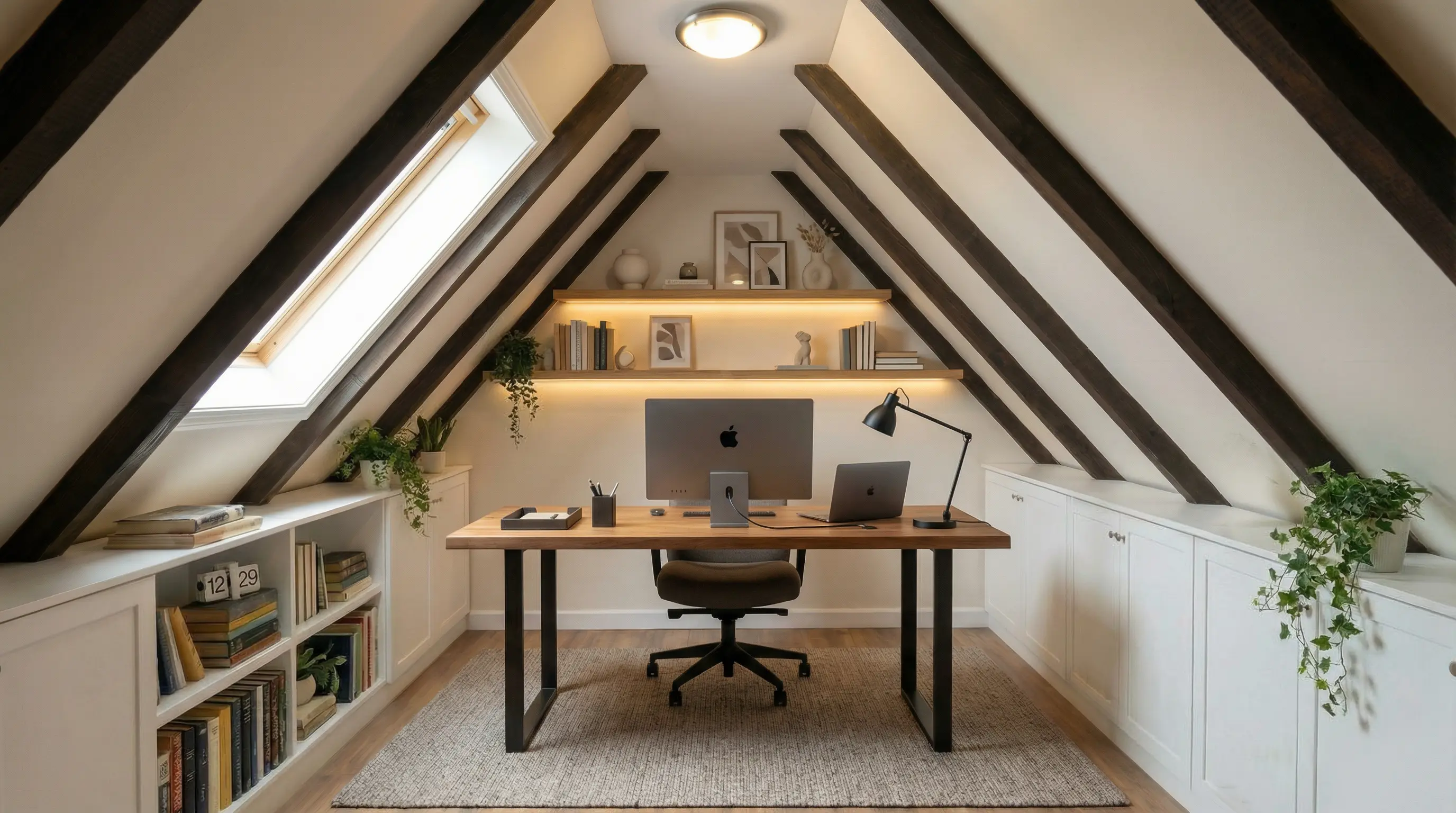 Attic redesigned into a cozy, functional home office